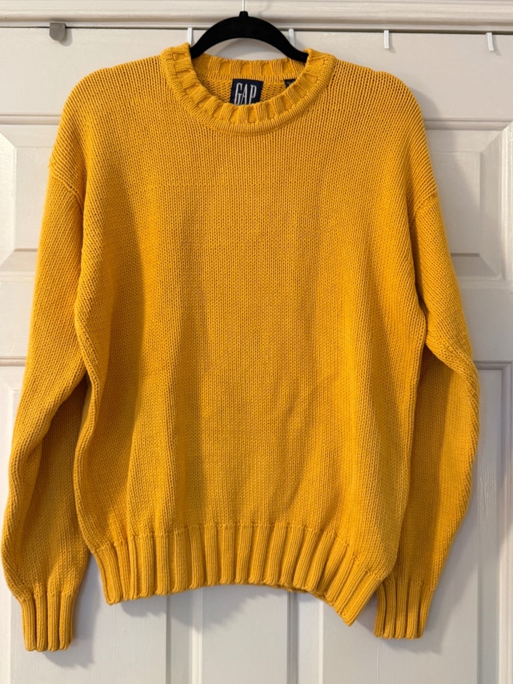 Gap Mustard Yellow Chunky Knit Pullover Sweater Women's Medium Crewneck Cotton